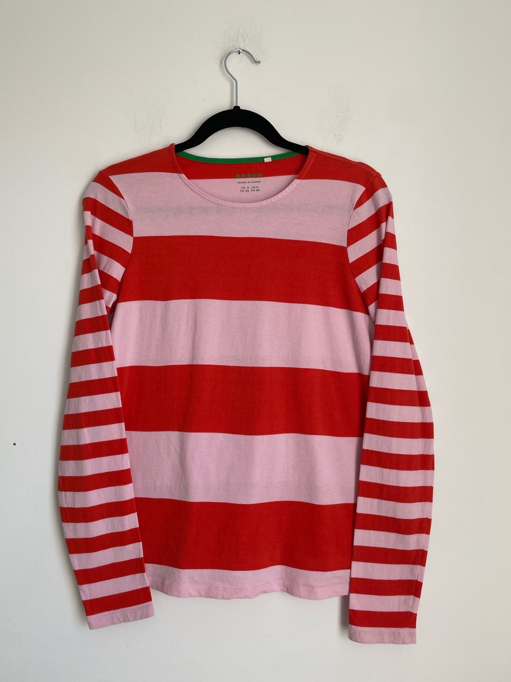 Boden Pink/Red Striped Long Sleeve Tee Size 4/S Colorful Cheerful 100% Cotton